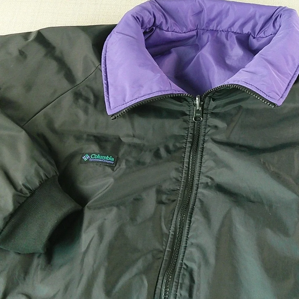 Vintage 90's Columbia Reversible Bomber Jacket Mens XXL Black Purple Thinsulate